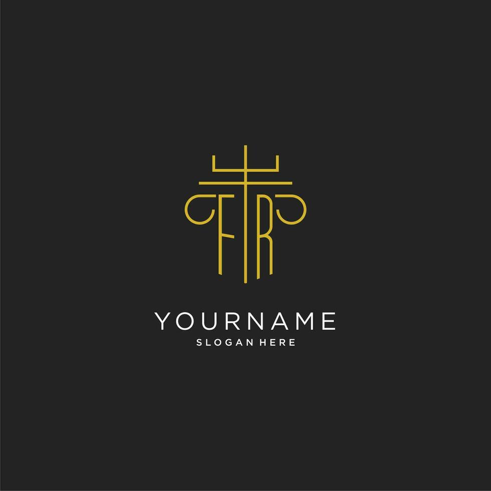 FR initial with monoline pillar logo style, luxury monogram logo design for legal firm vector