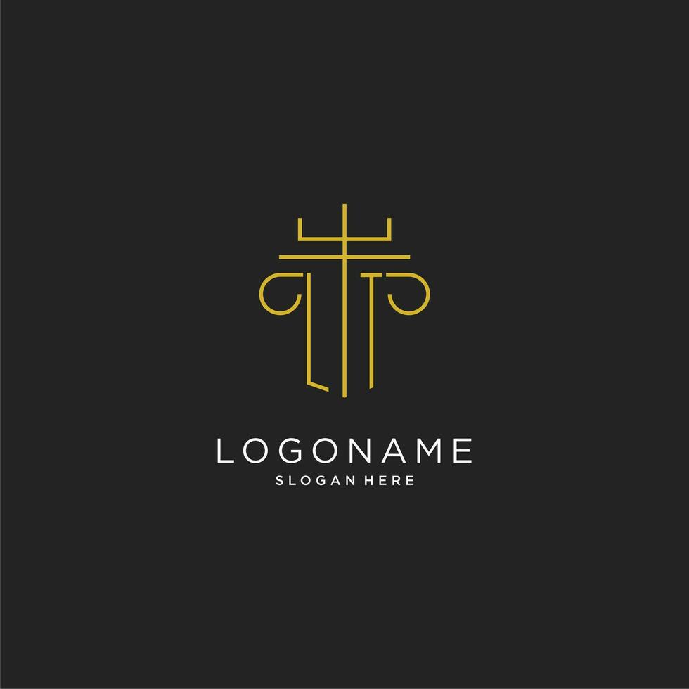 LT initial with monoline pillar logo style, luxury monogram logo design for legal firm vector