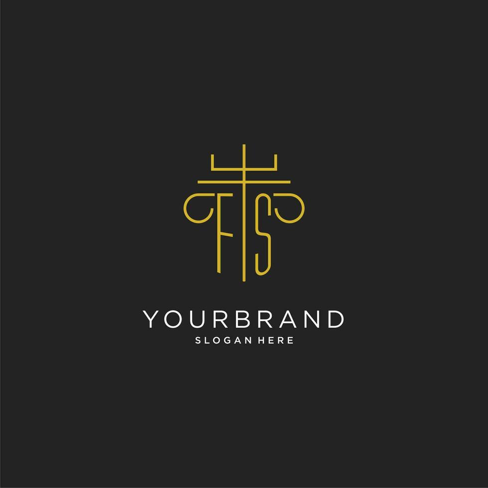 fs inicial con monoline pilar logo estilo, lujo monograma logo diseño para legal firma vector