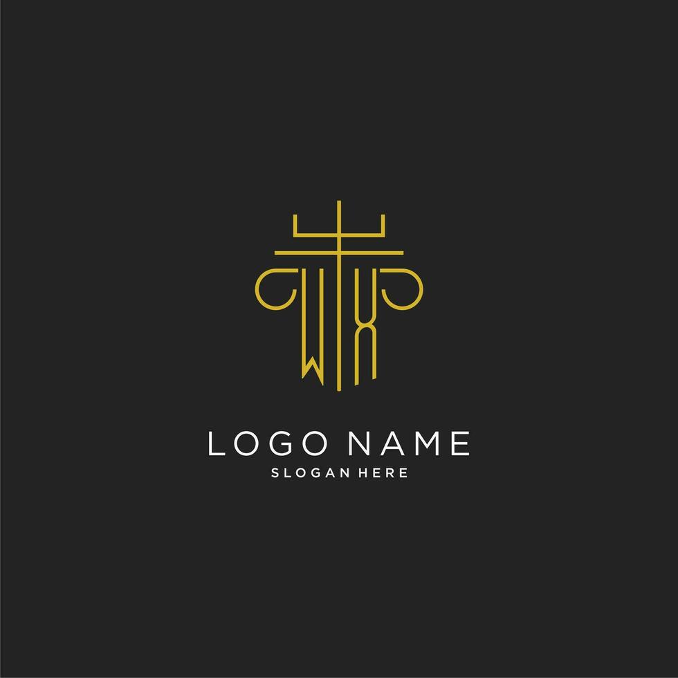 WX initial with monoline pillar logo style, luxury monogram logo design for legal firm vector