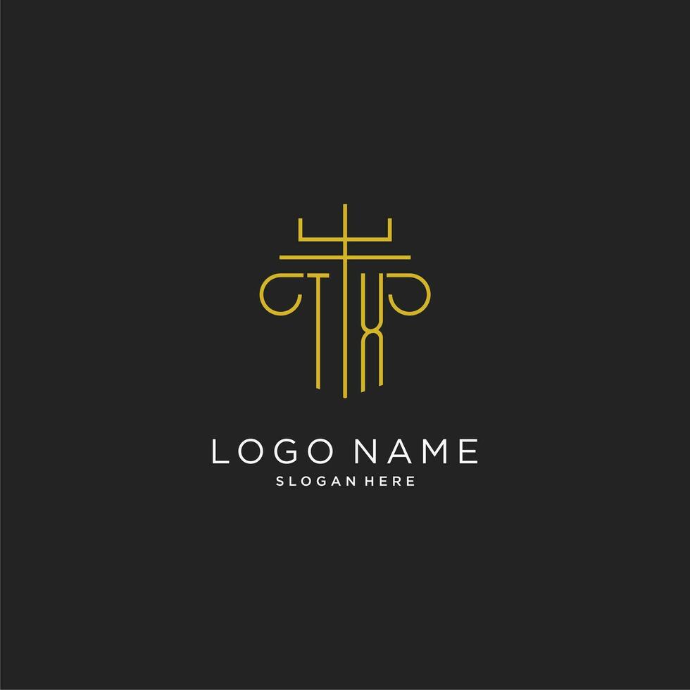 TX initial with monoline pillar logo style, luxury monogram logo design for legal firm vector