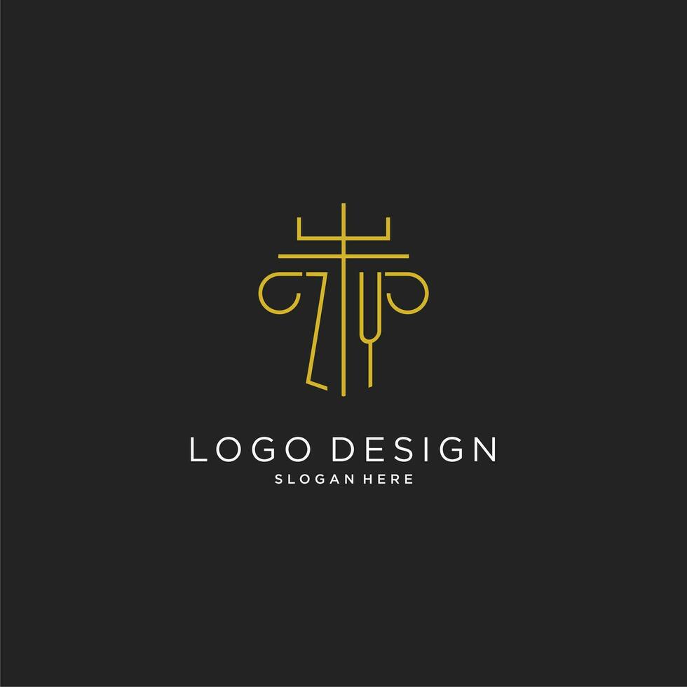 ZY initial with monoline pillar logo style, luxury monogram logo design for legal firm vector