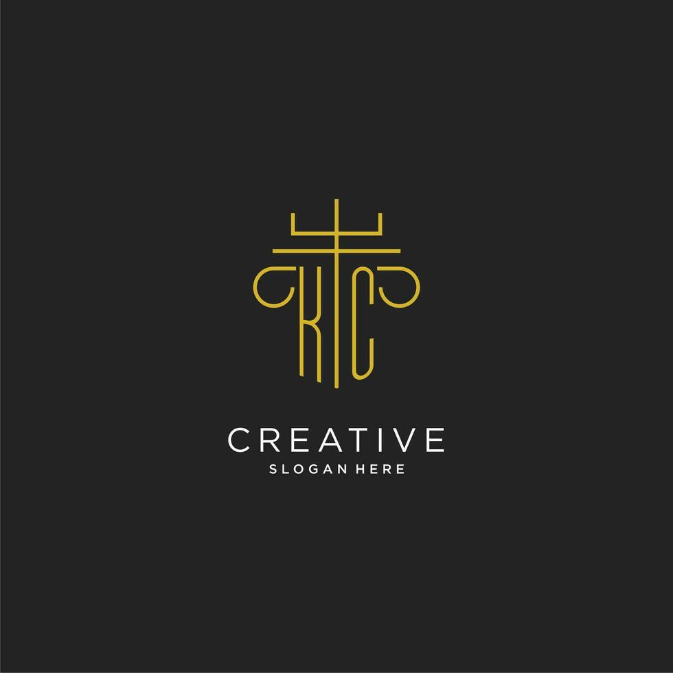 KC initial with monoline pillar logo style, luxury monogram logo design for legal firm vector