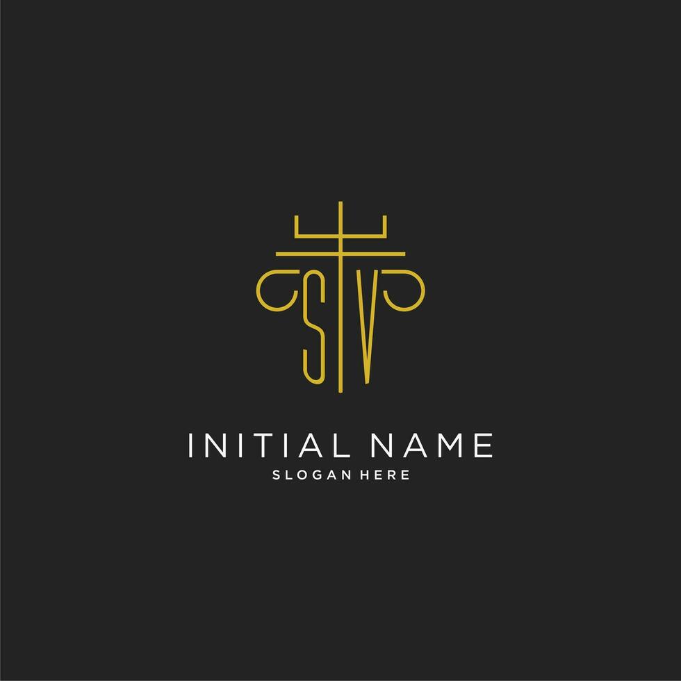SV initial with monoline pillar logo style, luxury monogram logo design for legal firm vector