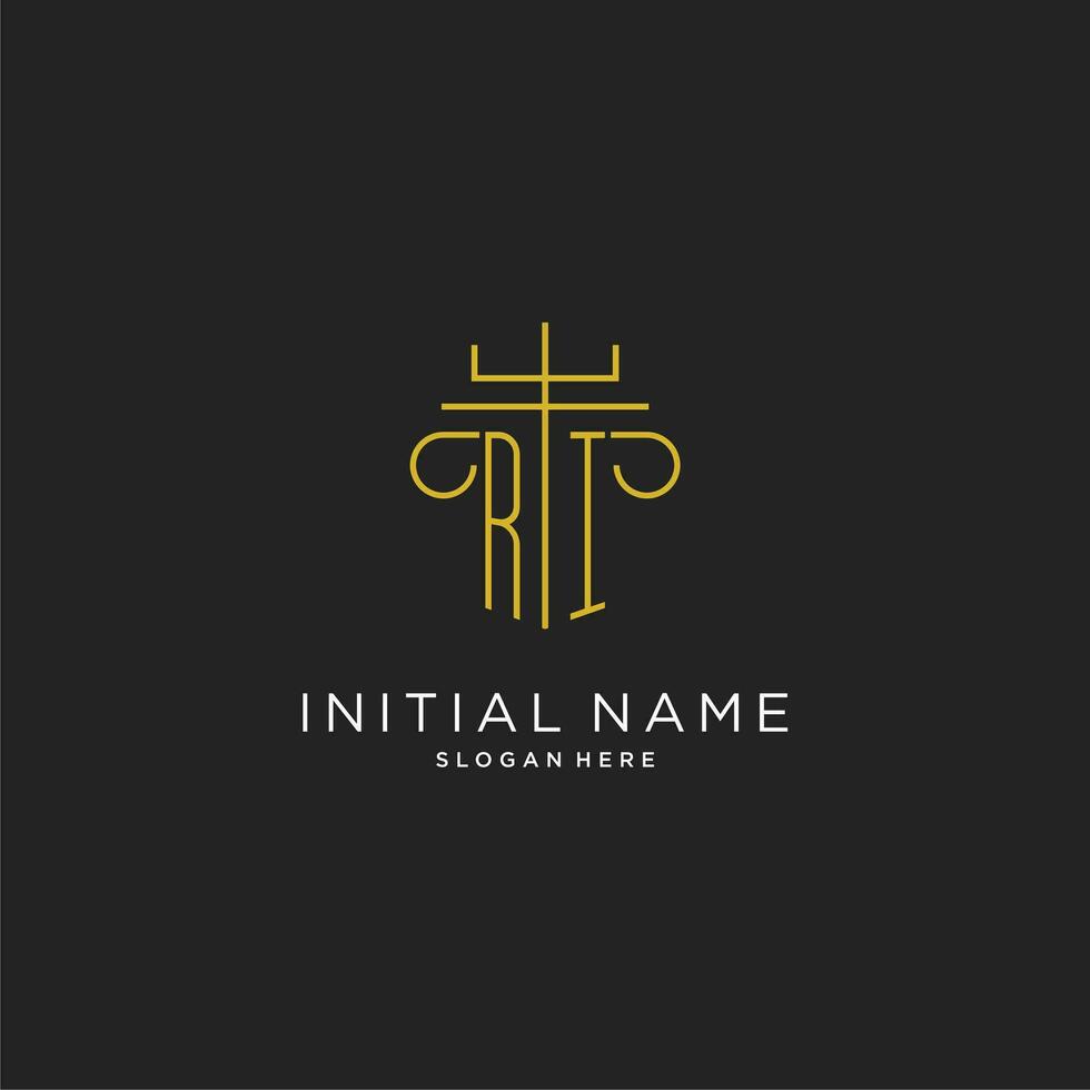 RI initial with monoline pillar logo style, luxury monogram logo design for legal firm vector