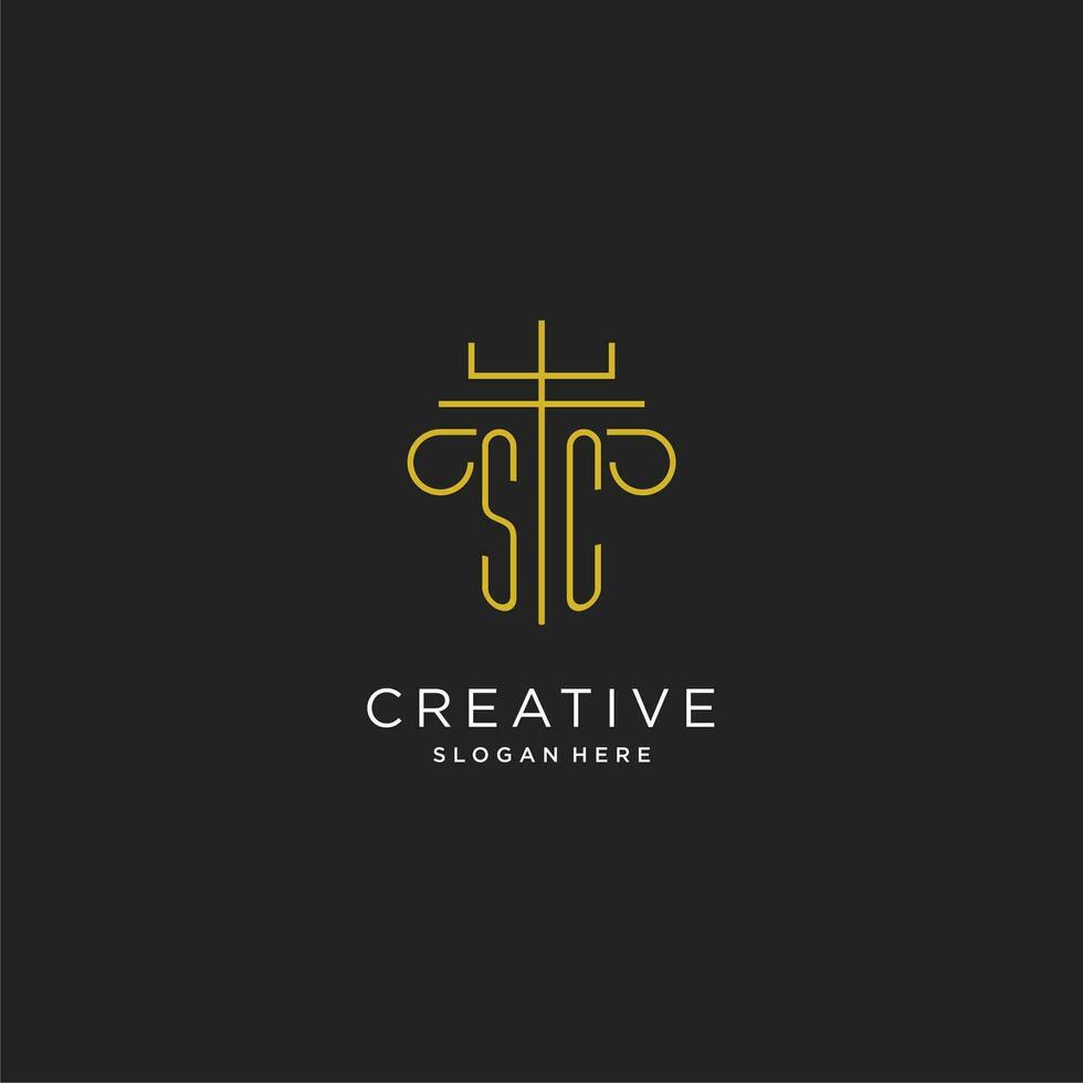 SC initial with monoline pillar logo style, luxury monogram logo design for legal firm vector