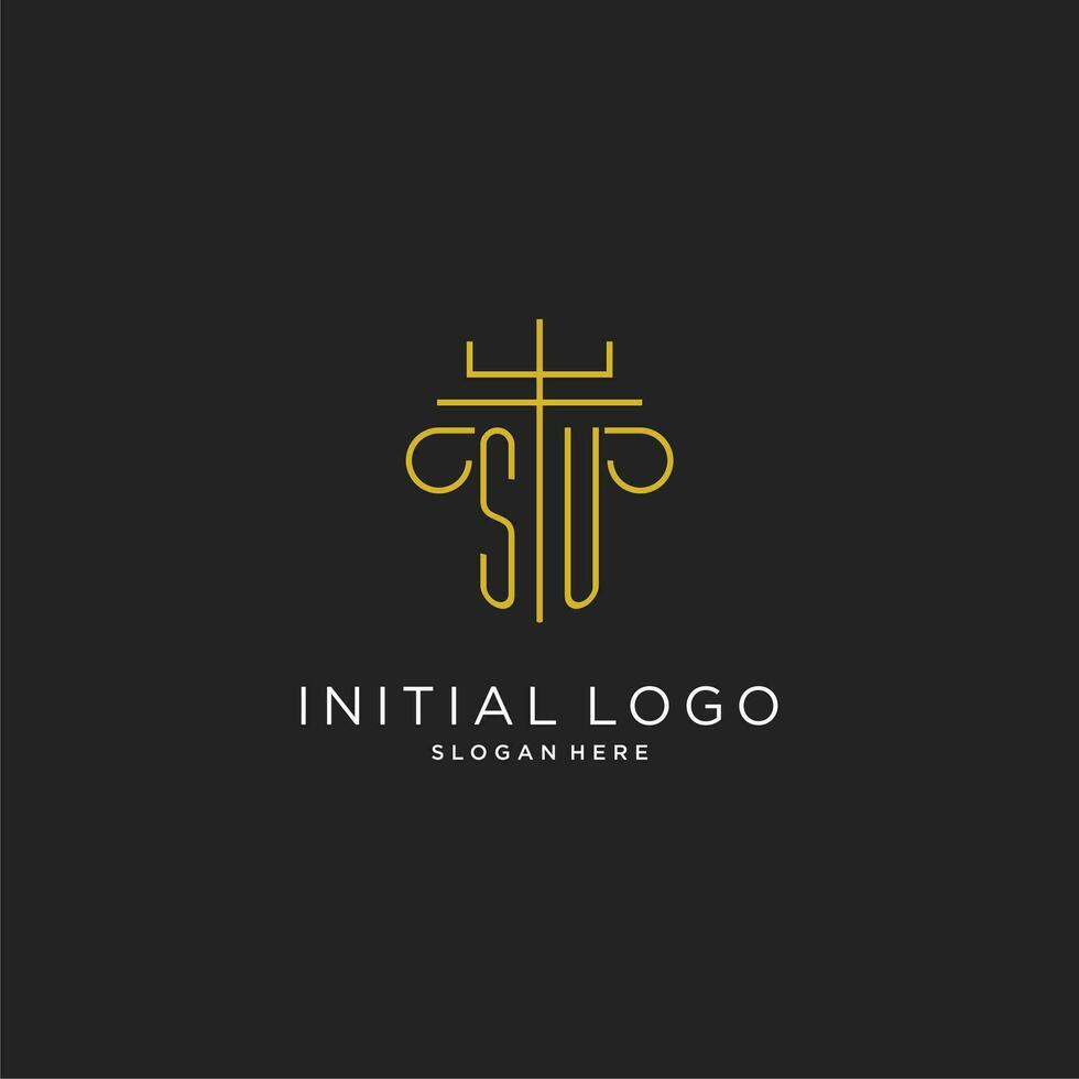 SU initial with monoline pillar logo style, luxury monogram logo design for legal firm vector