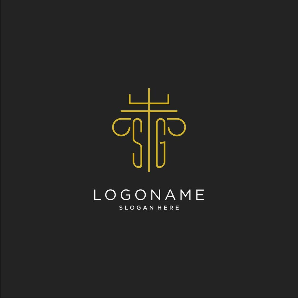 SG initial with monoline pillar logo style, luxury monogram logo design for legal firm vector
