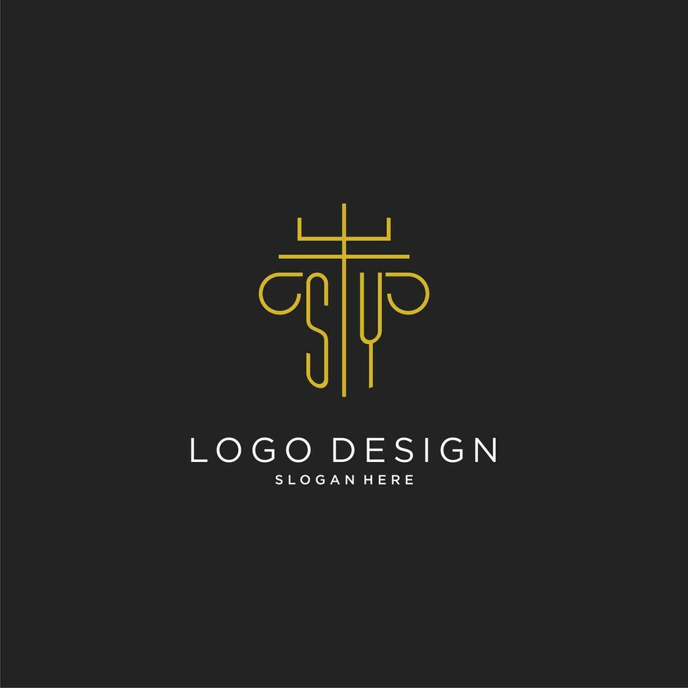 SY initial with monoline pillar logo style, luxury monogram logo design for legal firm vector