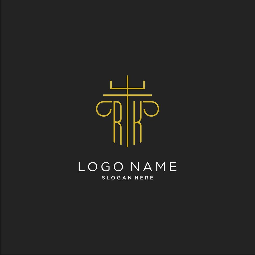 RK initial with monoline pillar logo style, luxury monogram logo design for legal firm vector