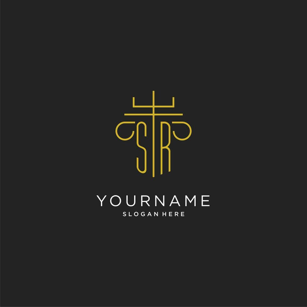 SR initial with monoline pillar logo style, luxury monogram logo design for legal firm vector