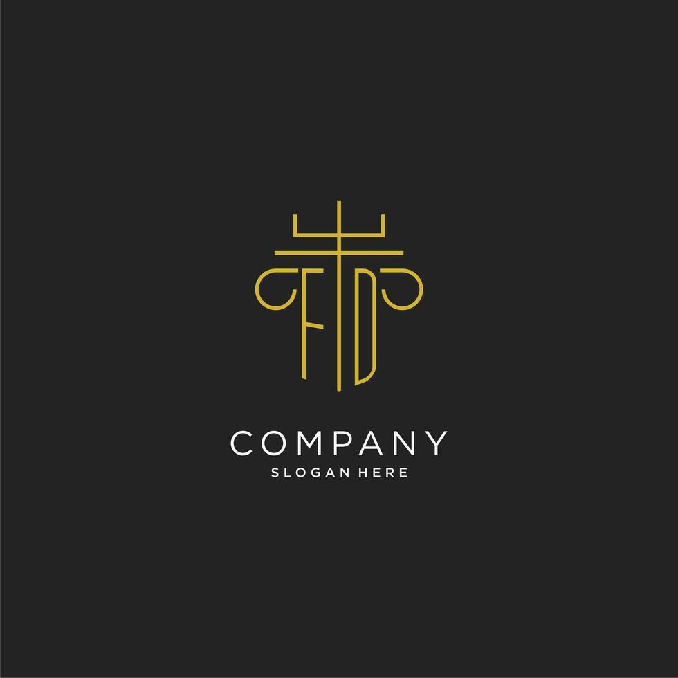 FD initial with monoline pillar logo style, luxury monogram logo design for legal firm vector