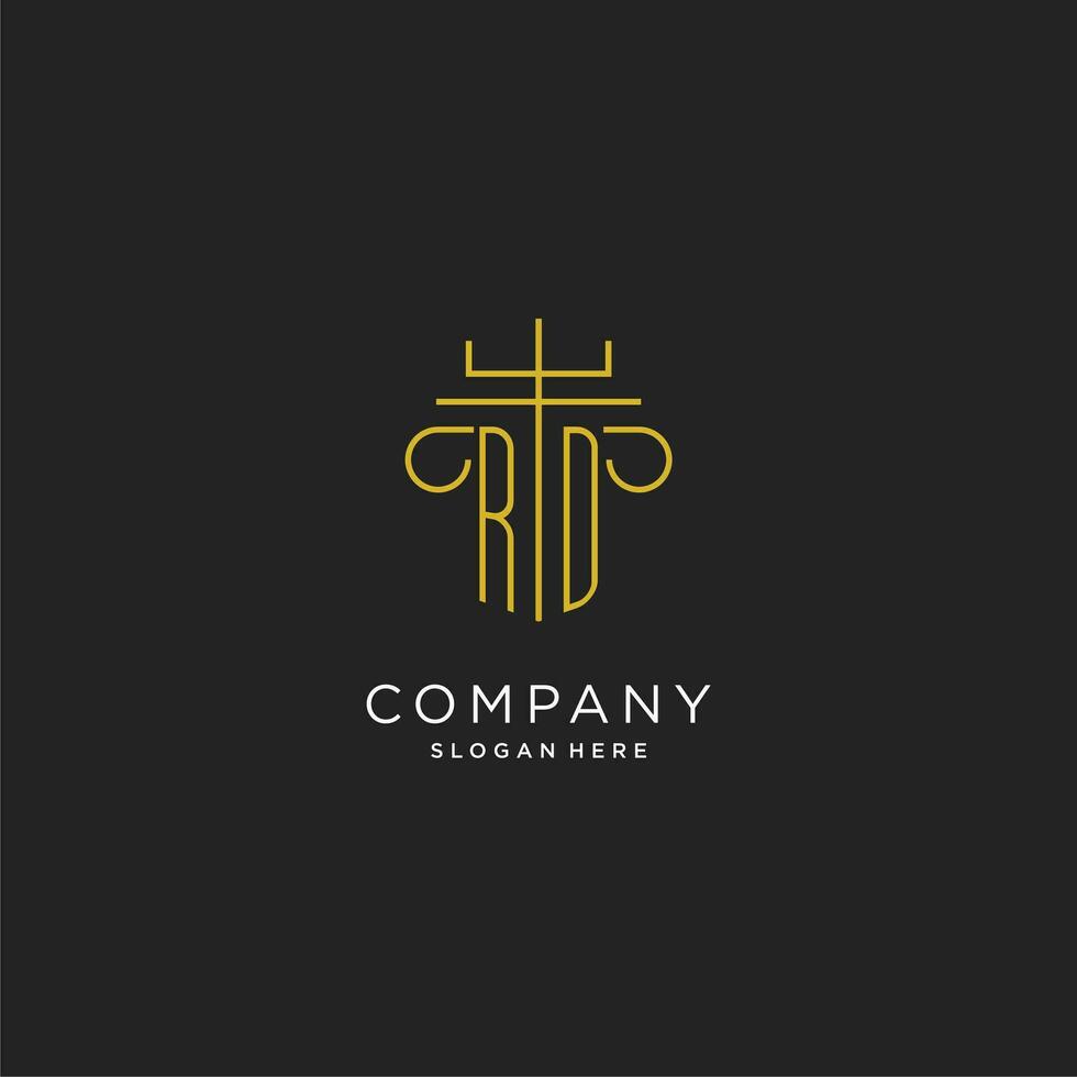 rd inicial con monoline pilar logo estilo, lujo monograma logo diseño para legal firma vector
