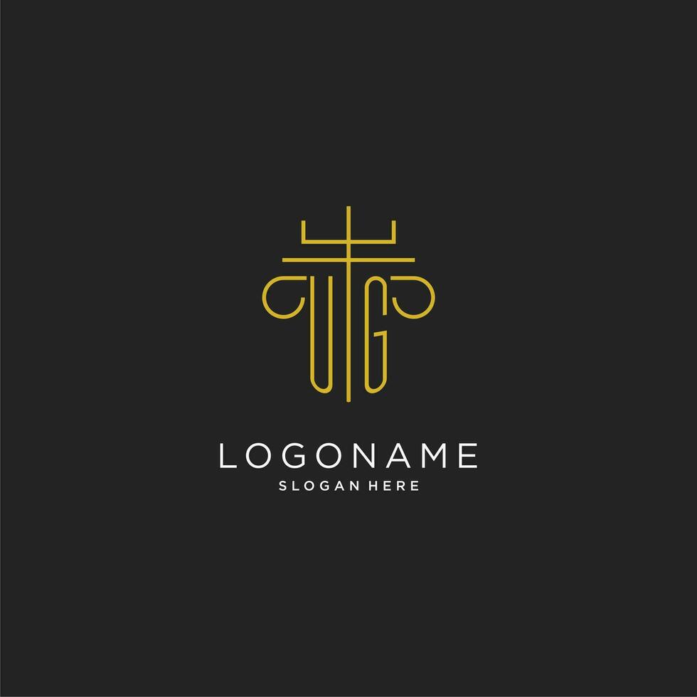 UG initial with monoline pillar logo style, luxury monogram logo design for legal firm vector