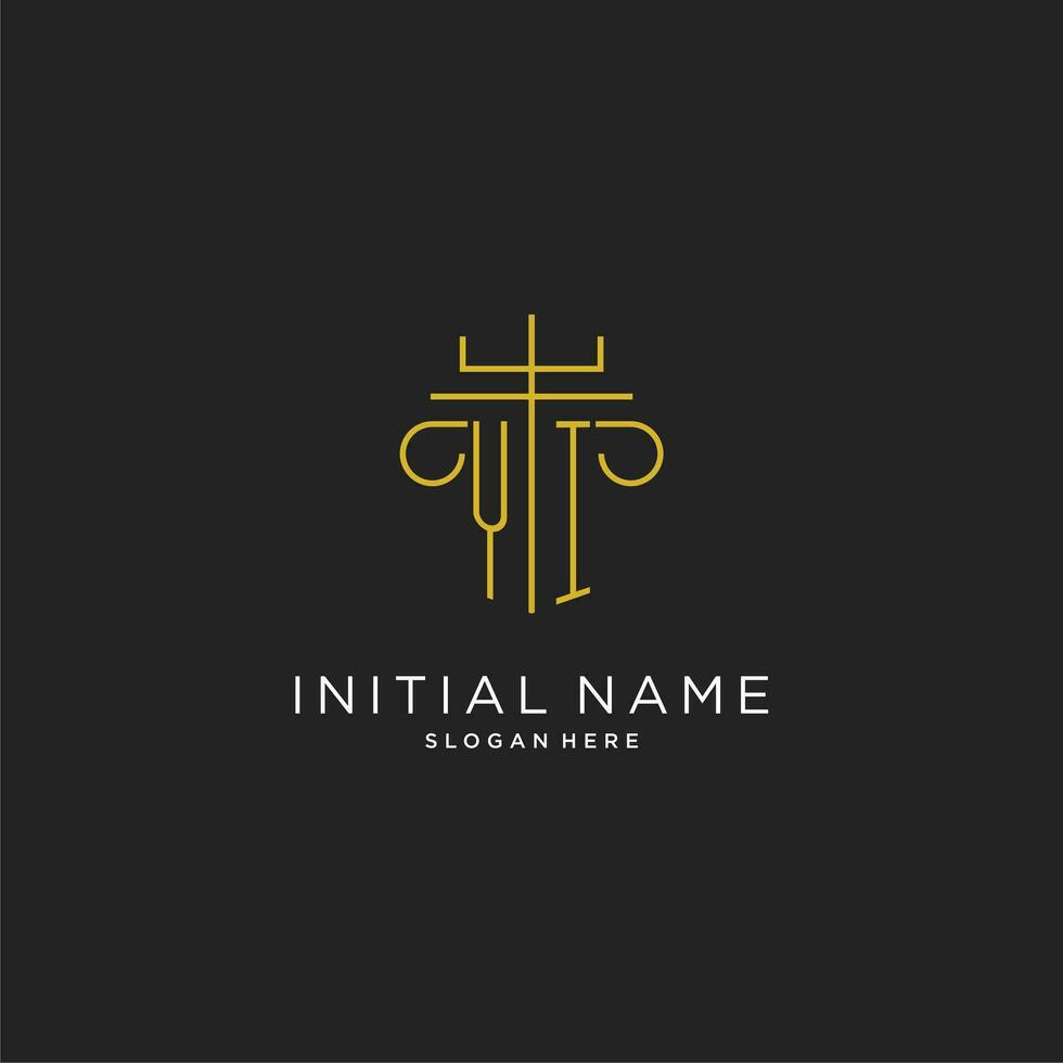 YI initial with monoline pillar logo style, luxury monogram logo design for legal firm vector