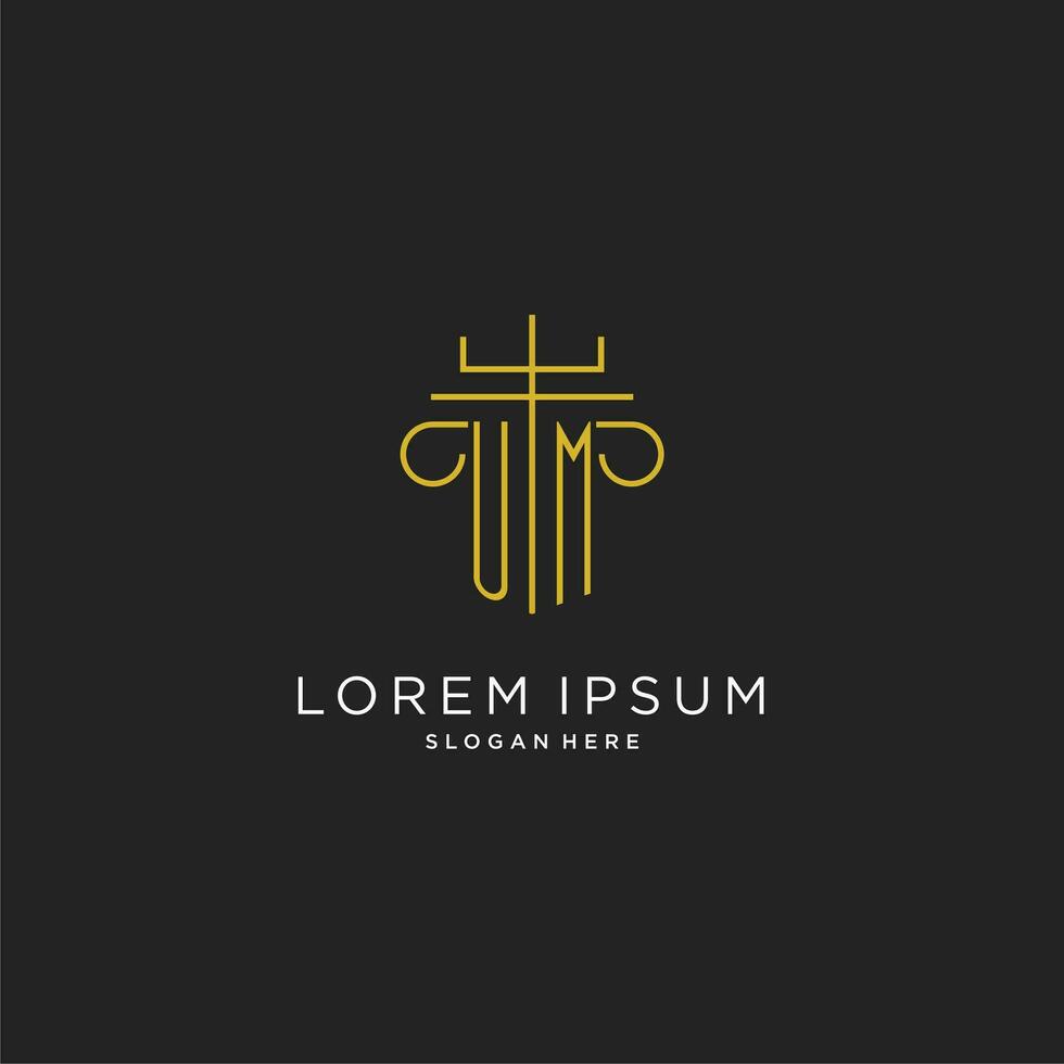 UM initial with monoline pillar logo style, luxury monogram logo design for legal firm vector