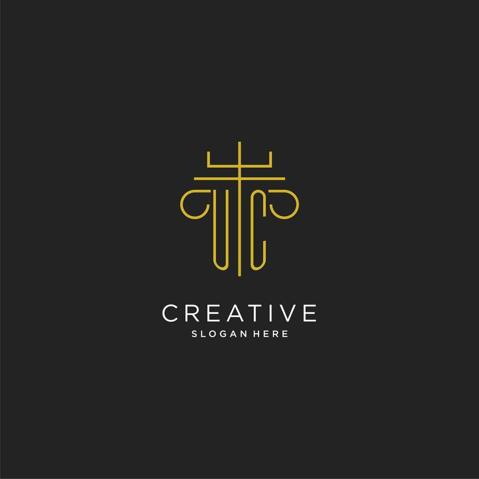 UC initial with monoline pillar logo style, luxury monogram logo design for legal firm vector