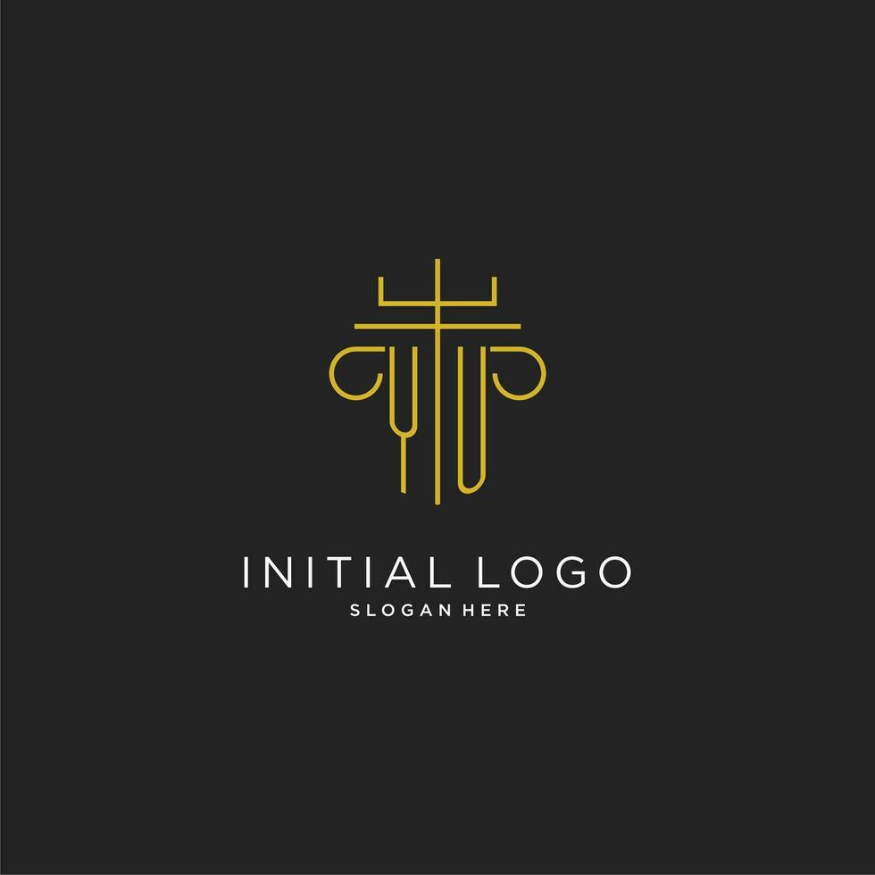 YU initial with monoline pillar logo style, luxury monogram logo design for legal firm vector