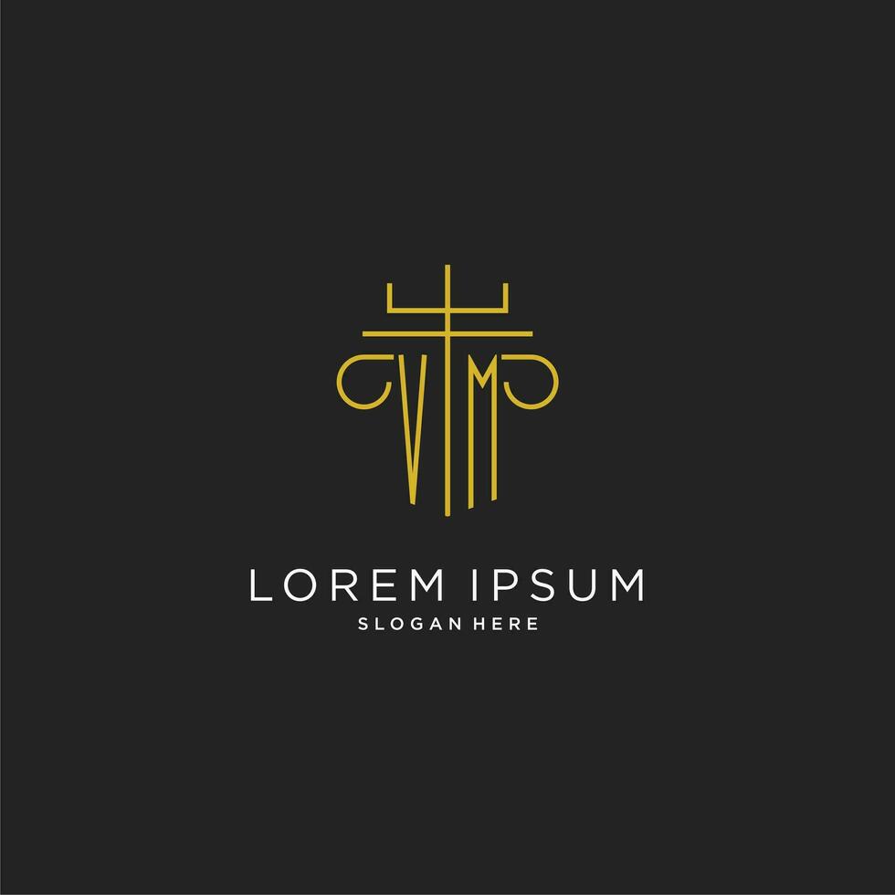 VM initial with monoline pillar logo style, luxury monogram logo design for legal firm vector
