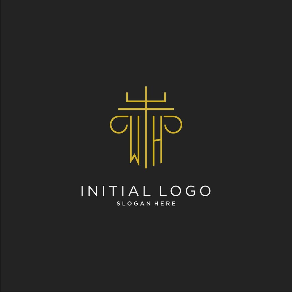 wh inicial con monoline pilar logo estilo, lujo monograma logo diseño para legal firma vector