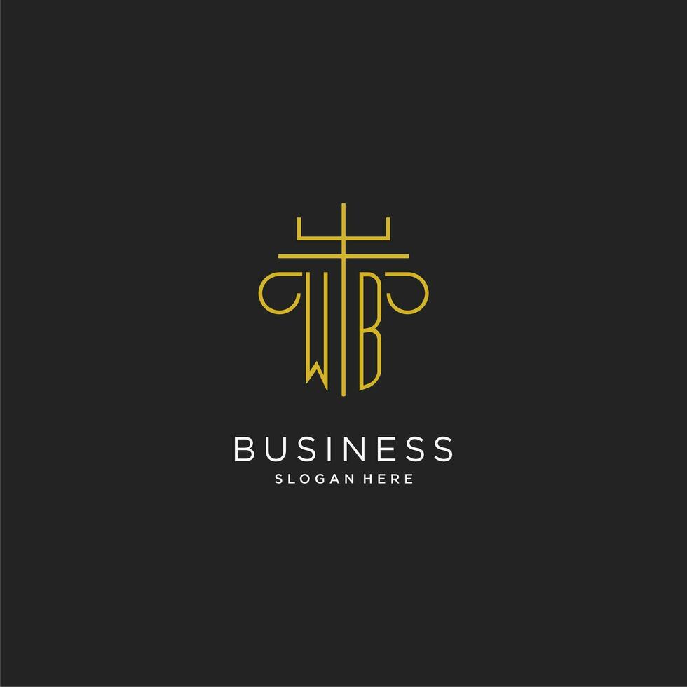 WB initial with monoline pillar logo style, luxury monogram logo design for legal firm vector