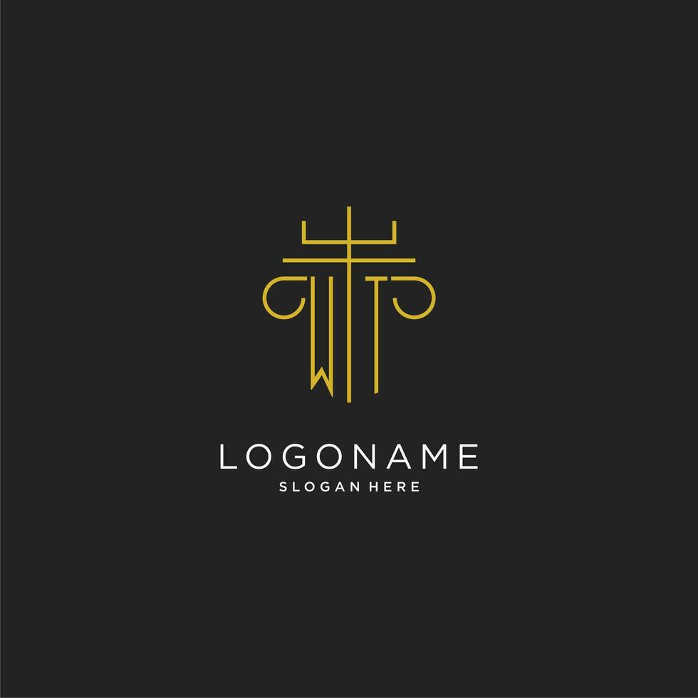 WT initial with monoline pillar logo style, luxury monogram logo design for legal firm vector