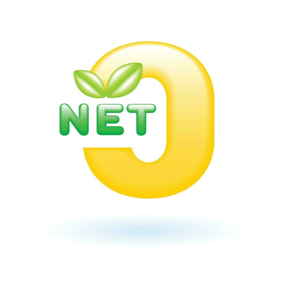 3D Net Zero Carbon Neutral Plant Icon. Eco Sustainability Environment Concept. Glossy Glass Plastic Color. Cute Realistic Cartoon Minimal Style. 3D Render Vector Icon UX UI Isolated Illustration.