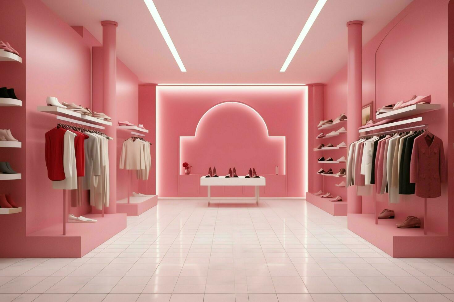 Women's fashion store in the shopping center or mall. Clothes store with mannequin. Shopping day concept by AI Generated photo