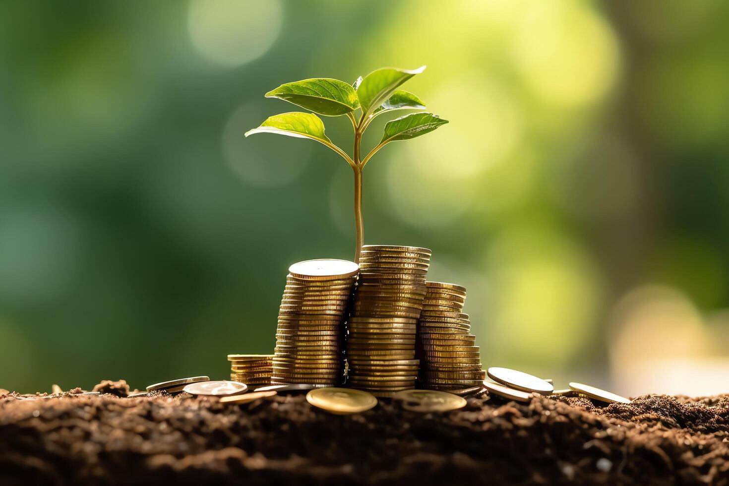 Business growth with a growing tree on a coin. Showing financial developments. Financial planning concept by AI Generated photo