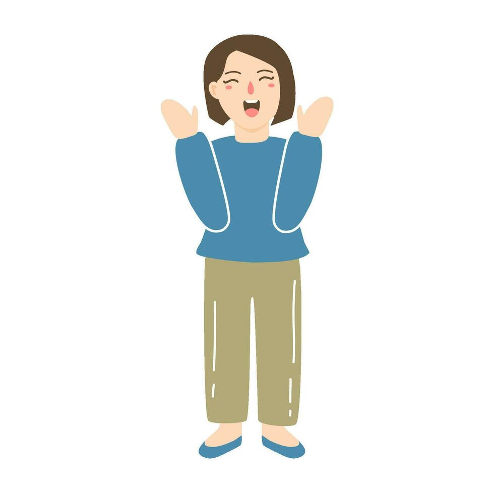 cheerful young woman raising illustration vector