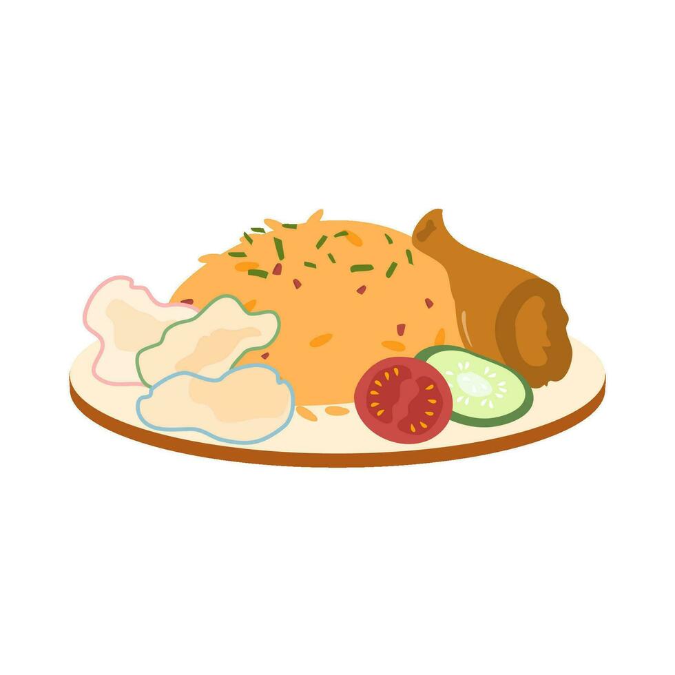 fried rice with fried chicken indonesian food vector