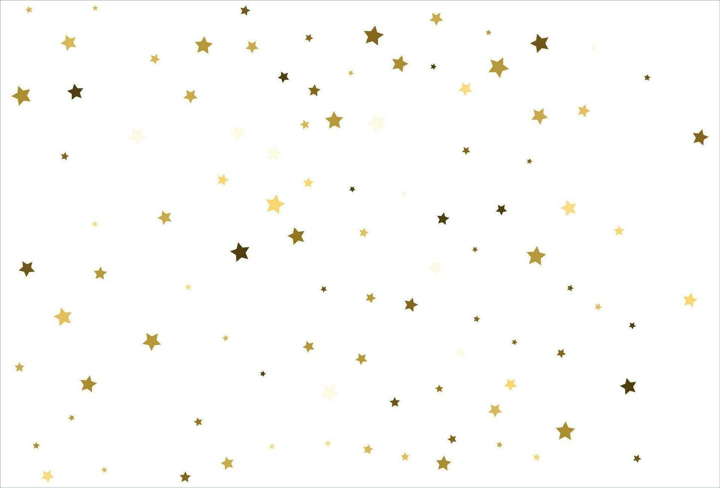 Random falling gold stars on white background. Glitter pattern for banner, greeting card, Christmas and New Year card, invitation, postcard, paper packaging vector