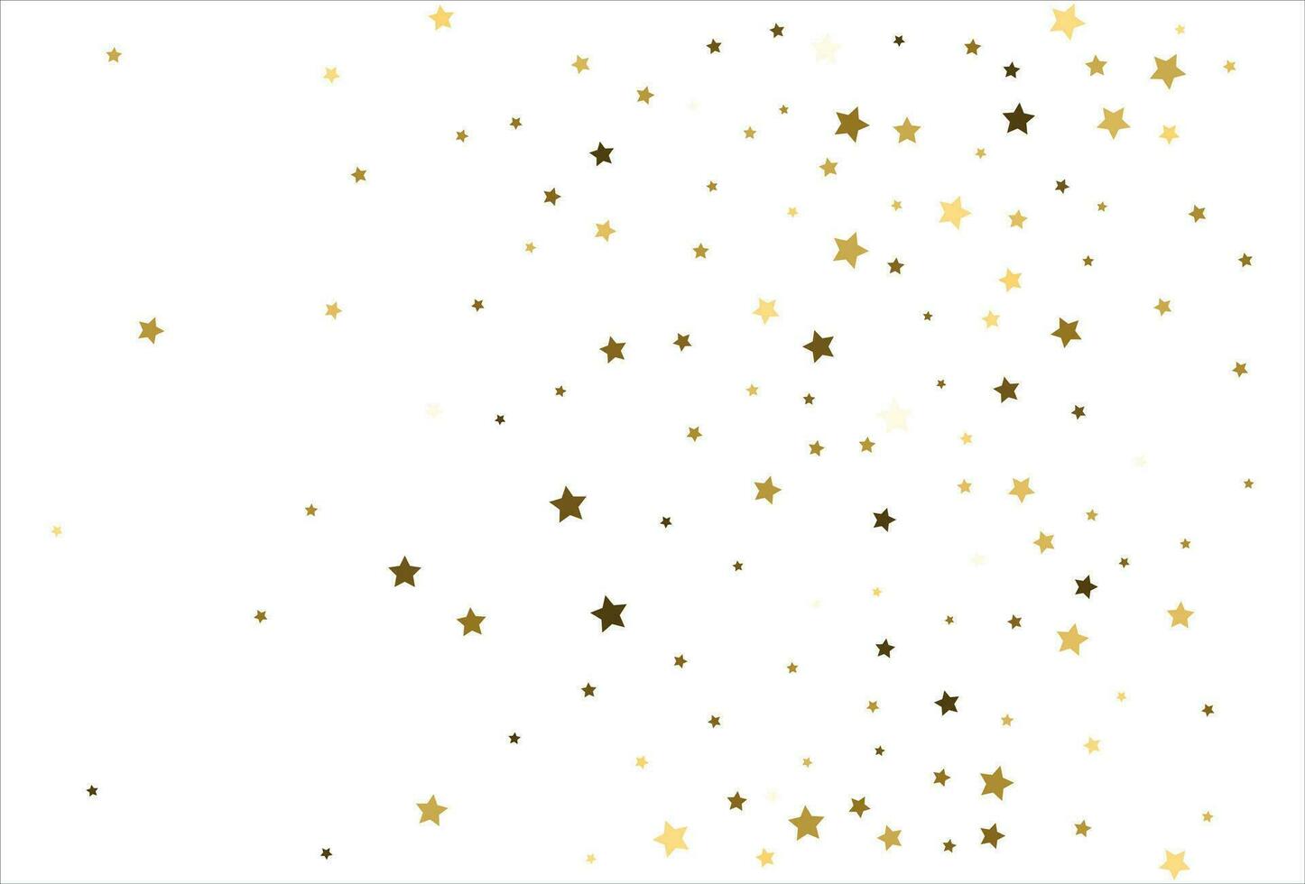 Random falling gold stars on white background. Glitter pattern for banner, greeting card, Christmas and New Year card, invitation, postcard, paper packaging vector