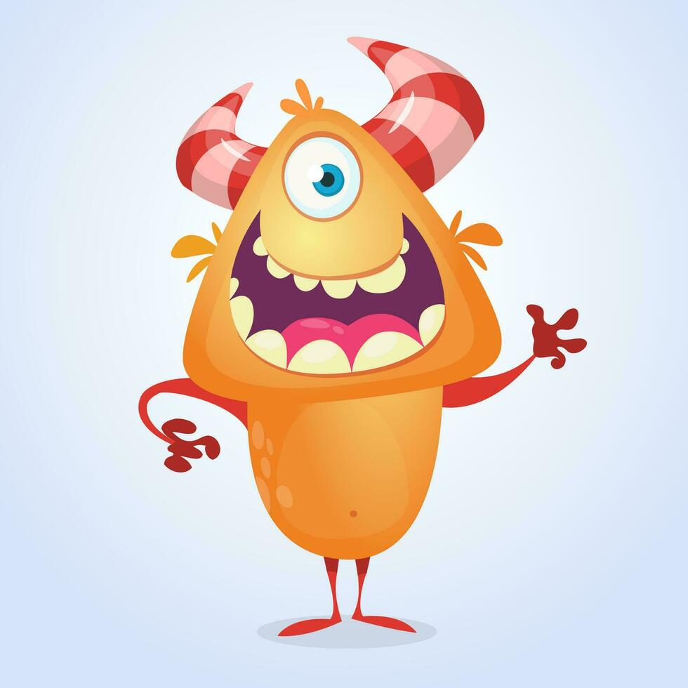 Happy cute cartoon monster. Vector illustration