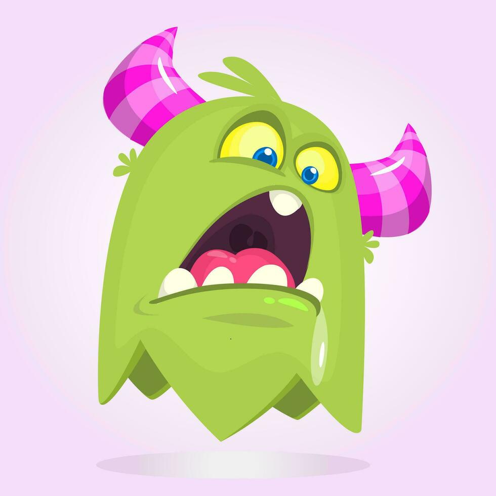 Cute small angry cartoon monster. Green monster emotion. Halloween vector illustration