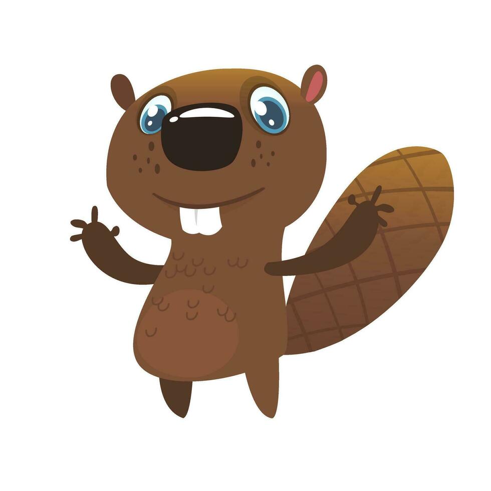 Cute cartoon beaver. Vector illustrated icon of a beaver