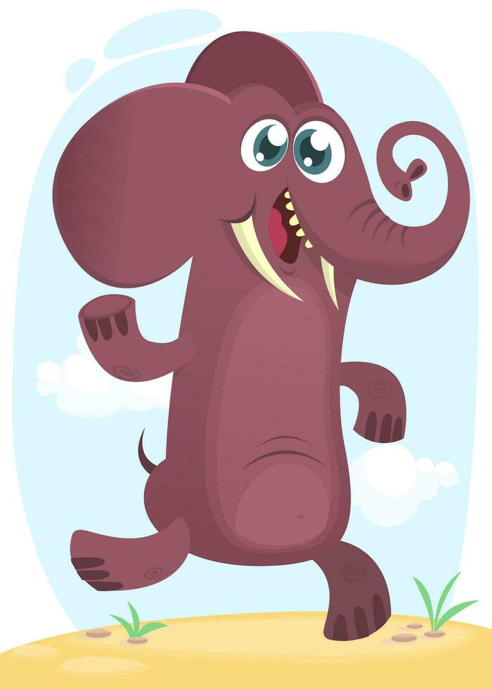 Cartoon funny elephant dancing excited. Vector illustration or icon isolated.