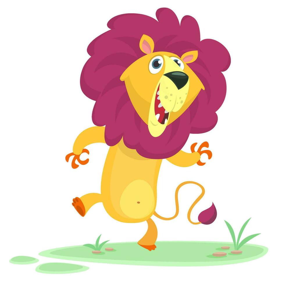 Funny cartoon lion dancing. vector