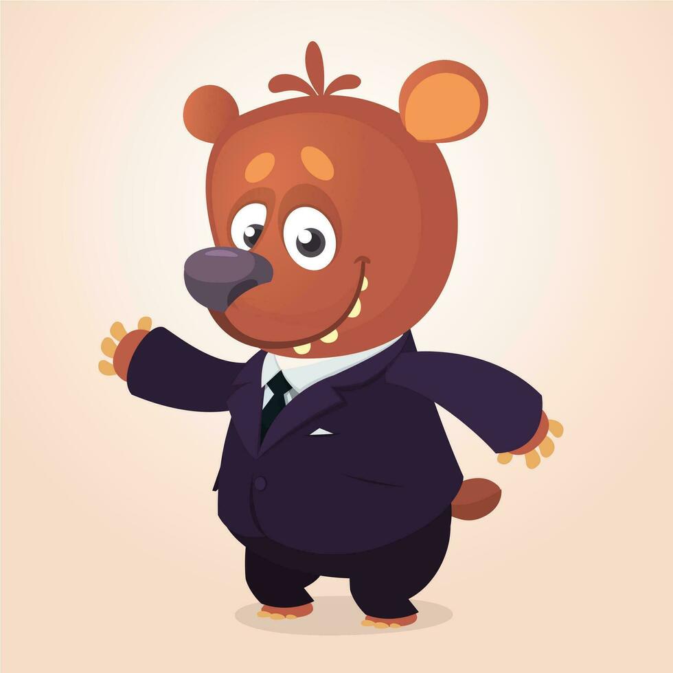 Cartoon brown bear dressed up in office suit presenting vector