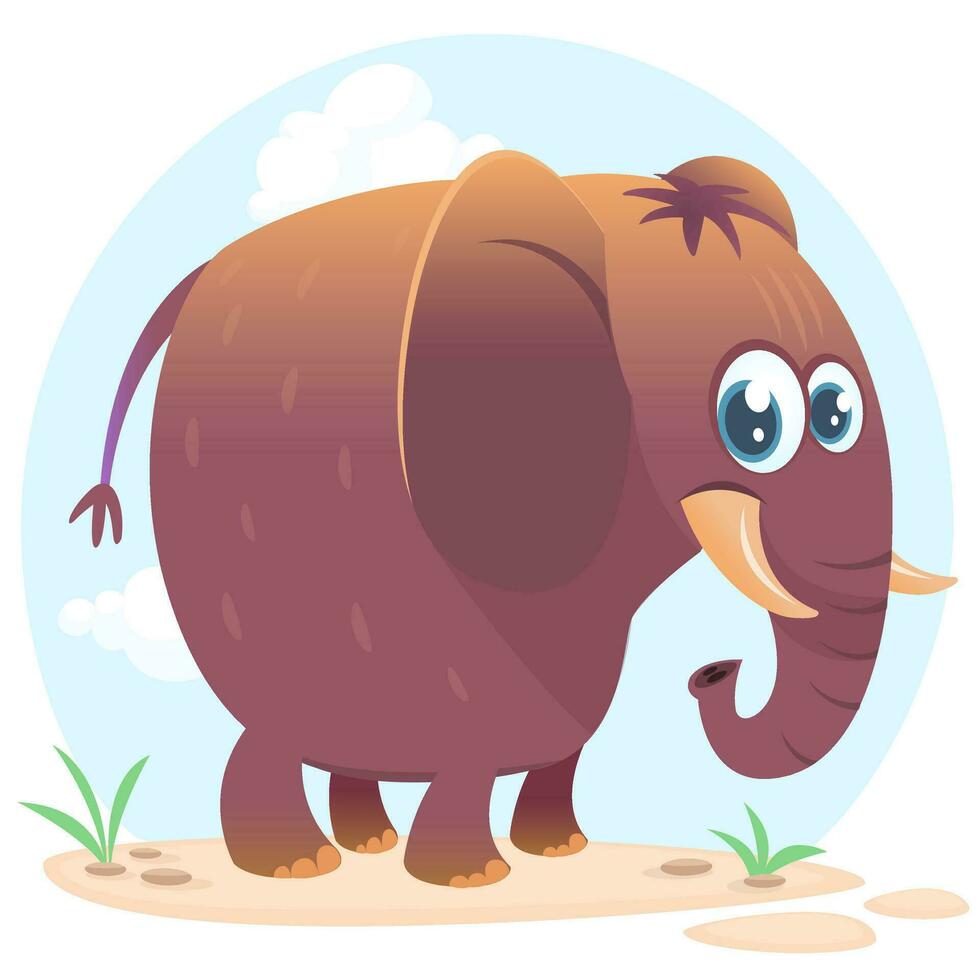 Cute cartoon blue elephant. Vector illustration