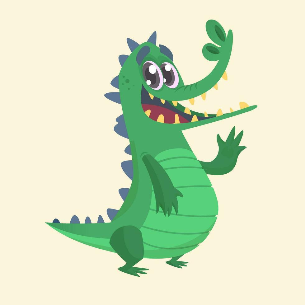 Cute cartoon crocodile. Vector illustration of a green crocodile