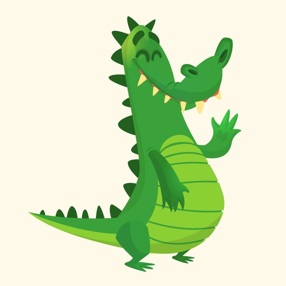 Cute cartoon crocodile. Vector illustration of a green crocodile