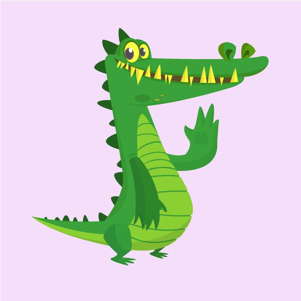 Cute cartoon crocodile. Vector illustration of a green crocodile