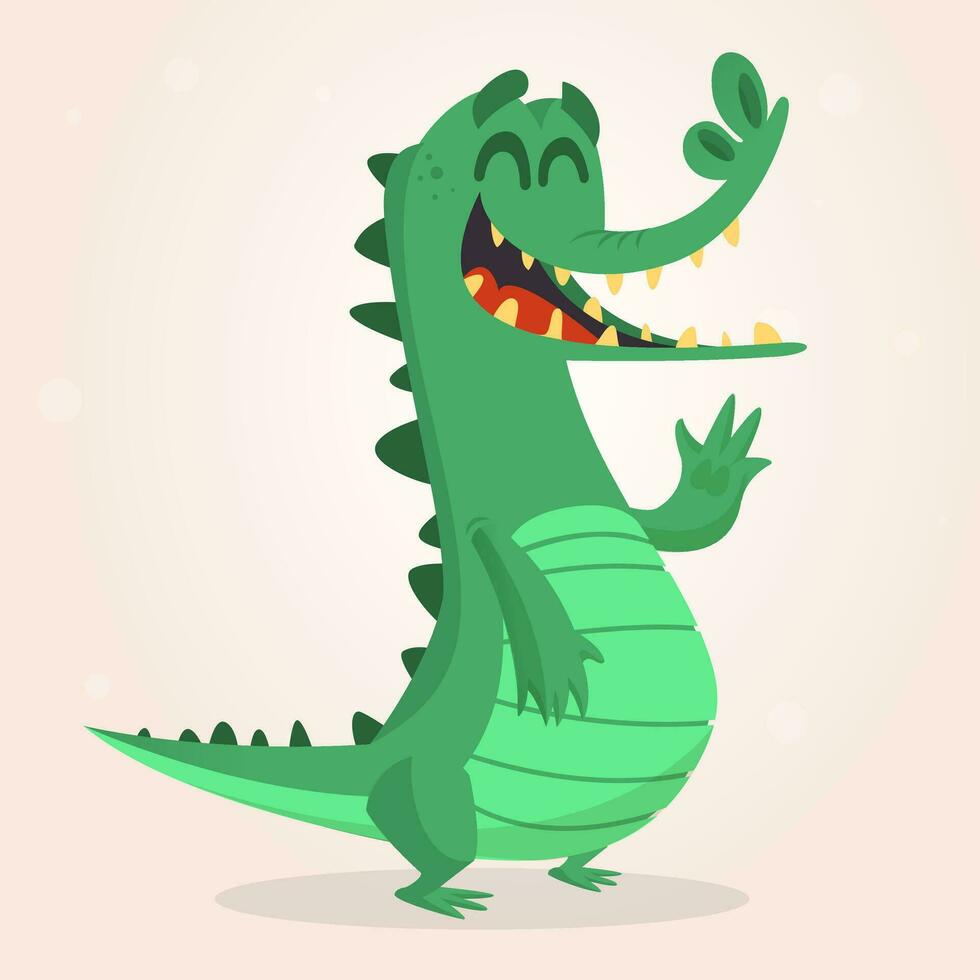 Cute cartoon crocodile. Vector illustration of a green crocodile