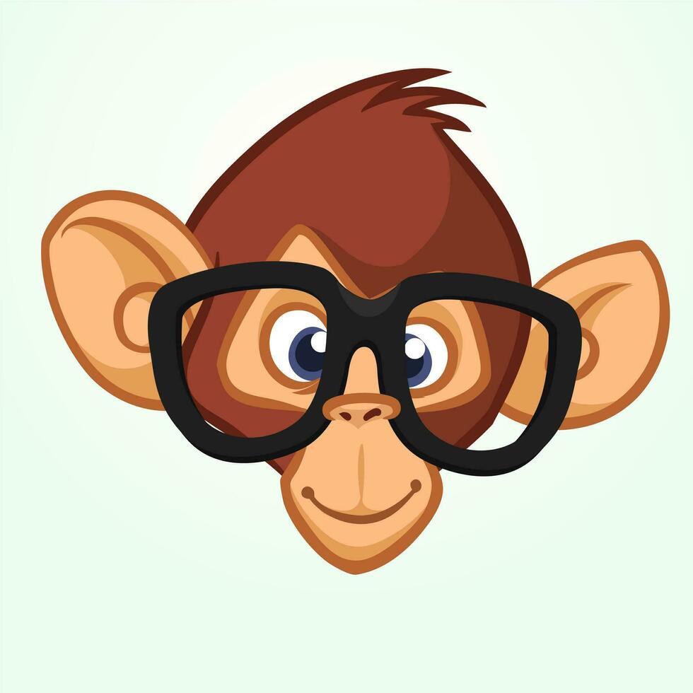 Happy cartoon monkey head. Vector illustration of chimpanzee