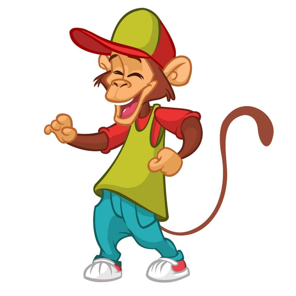 Cool monkey rapper character in modern clothes. vector