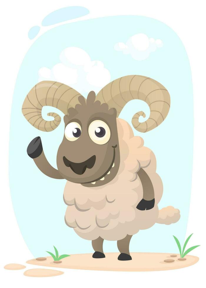 Funny cartoon sheep. Vector illustration of pretty sheep