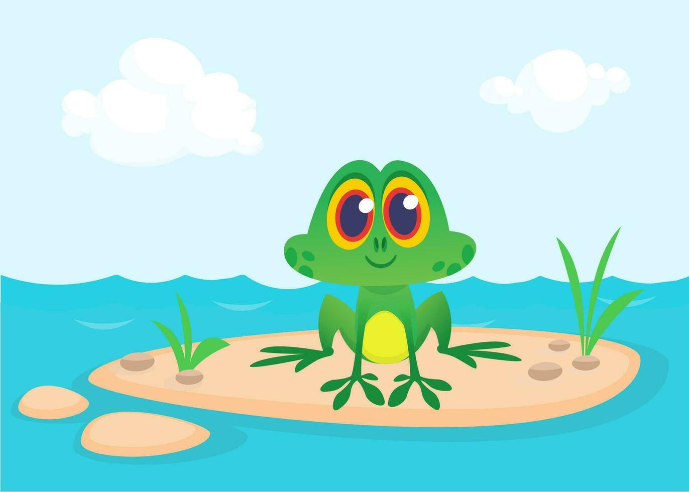 Funny Frog Cartoon. Vector illustration