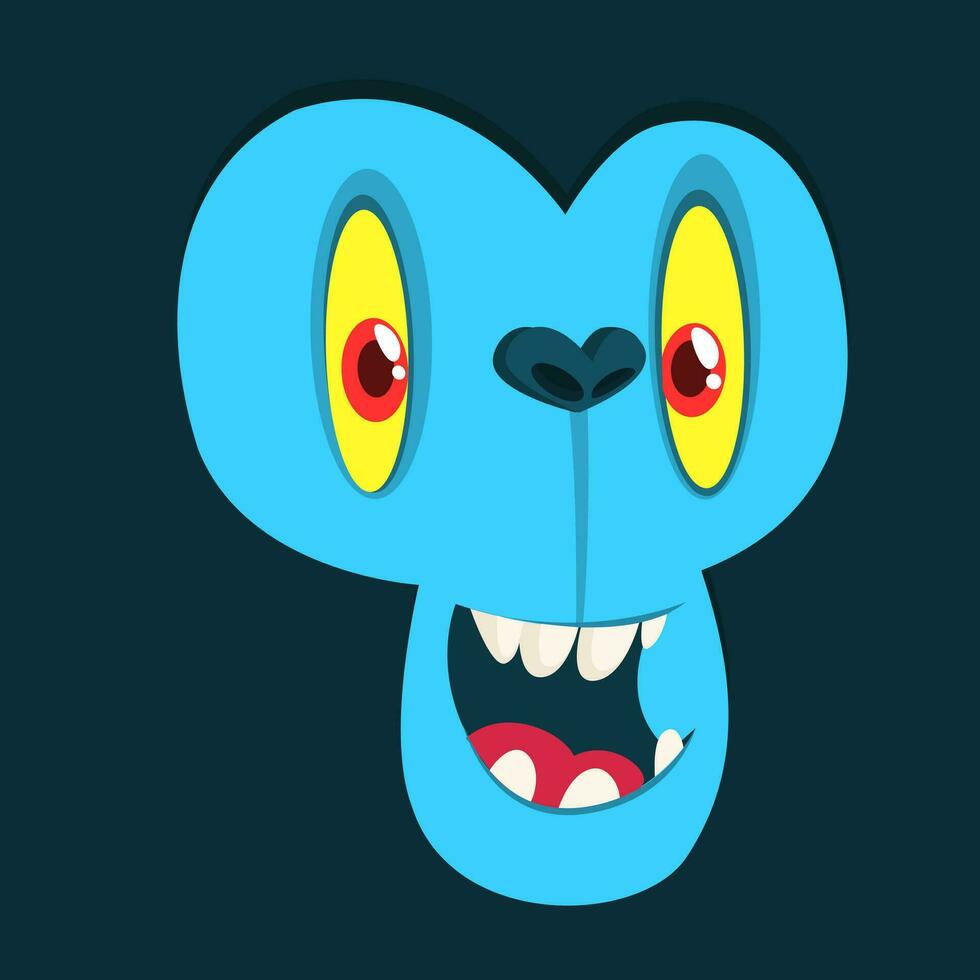 Scary cartoon yeti bigfoot face avatar. Vector blue monster