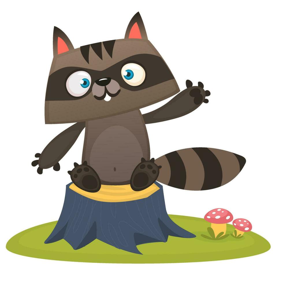 Happy excited cartoon raccoon vector illustration